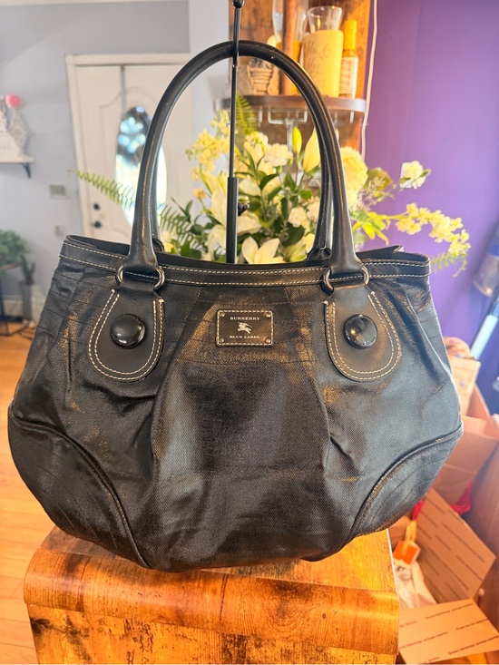 Burberry Handbags - BURBERRY BLUE LABEL! EUC black with white stitching super rare!